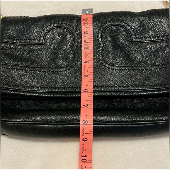 Tory Burch Designer Amalie Foldover Messenger Black Leather Crossbody Purse Bag - Picture 8 of 10